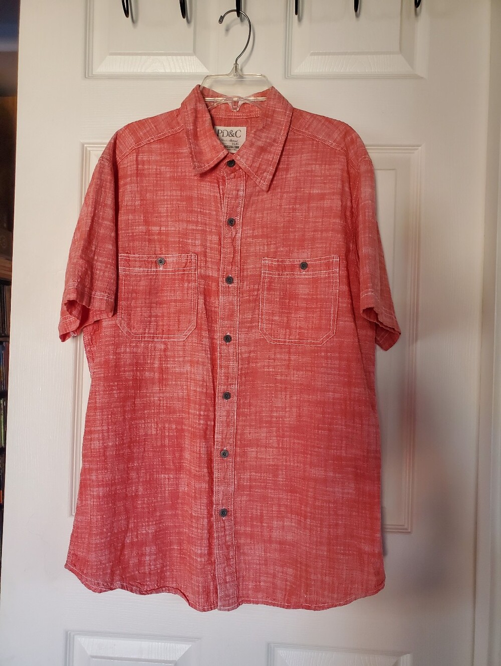 PD&C‎ Coral Red Short Sleeves Shirt Button-up Gauzy Preppy Summer Beachy Medium